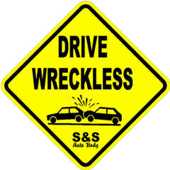 yellow street sign that say Drive Wreckless
